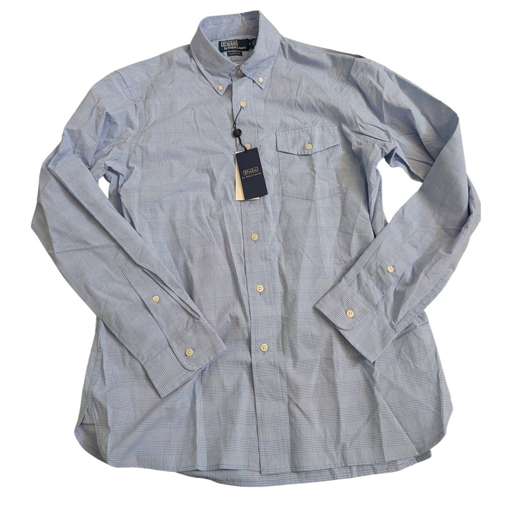Polo Ralph Lauren Mens Classic Fit 100% COTTON Blue Sport Shirt Medium NEW